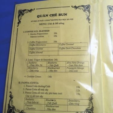 Thực đơn- Quán Ăn Chè Bun - ĐH Hà Nội