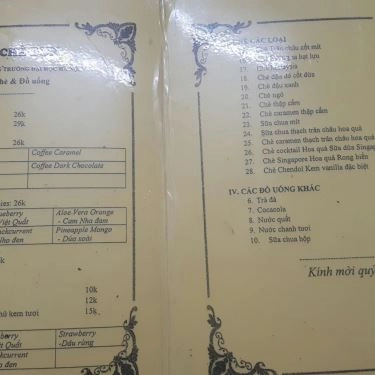 Thực đơn- Quán Ăn Chè Bun - ĐH Hà Nội