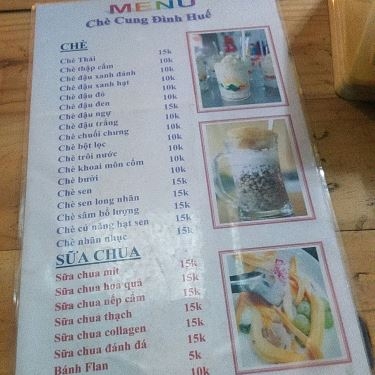 Thực đơn- Quán Ăn Chè Cung Đình Huế - Tuyến Liên Xã
