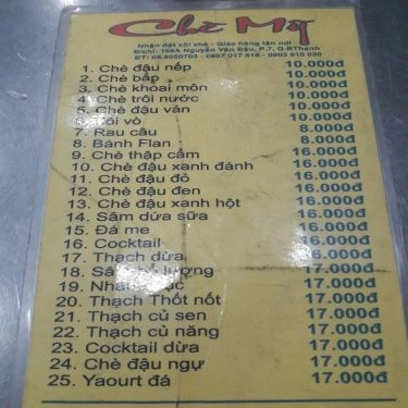 Thực đơn- Quán Ăn Chè Mỹ - Nguyễn Văn Đậu