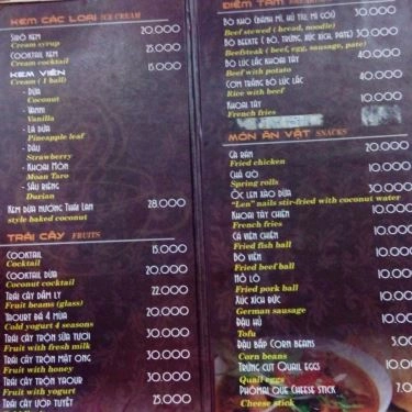 Thực đơn- Quán Ăn Chè Nguyên Hương - Sư Vạn Hạnh