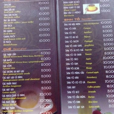 Thực đơn- Quán Ăn Chè Nguyên Hương - Sư Vạn Hạnh