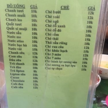 Thực đơn- Quán Ăn Chè Sài Gòn - ĐH Hà Nội