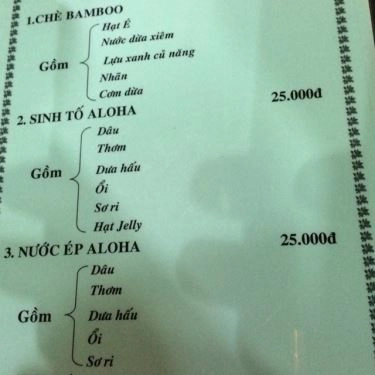 Thực đơn- Quán Ăn Chè Thạch & Chè Thái 122 - Bàu Cát