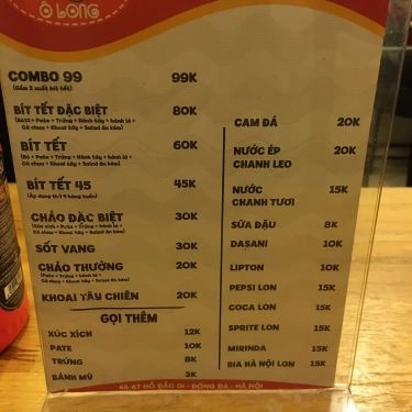 Thực đơn- Quán Ăn Bánh Mì Ô Long - Hồ Đắc Di