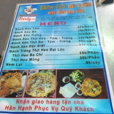Thực đơn- Quán Ăn Bánh Xèo Bé Uyên - Đặc Sản Đại Lộc