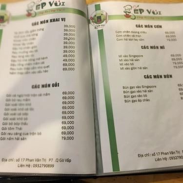 Thực đơn- Bếp Vui - Quán Ăn Bình Dân