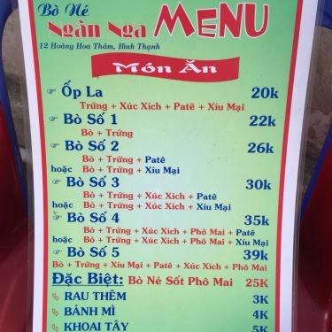 Thực đơn- Quán Ăn Bò Né Sốt Phô Mai Ngân Nga