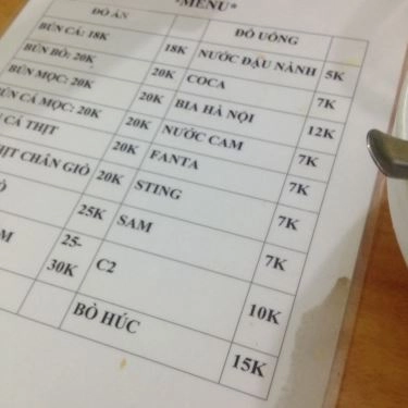 Thực đơn- Quán Ăn Bún Cá Thúy Béo - Hồ Tùng Mậu