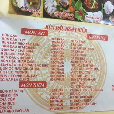 Thực đơn- Quán Ăn Bún Đậu Hoàn Kiếm