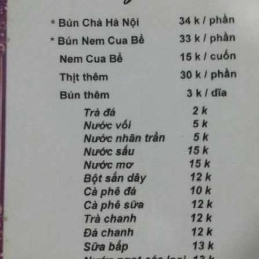 Thực đơn- Quán Ăn Bún Đậu - Lâm Văn Bền