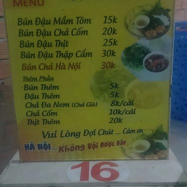 Thực đơn- Quán Ăn Bún Đậu Mắm Tôm