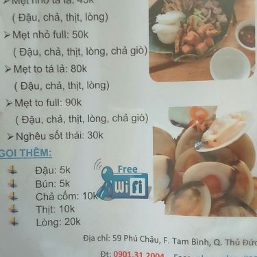 Thực đơn- Quán Ăn Bún Đậu Mắm Tôm - Phú Châu