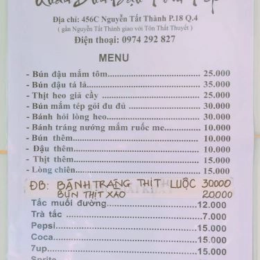 Tổng hợp- Quán Ăn Bún Đậu Tôm Tép