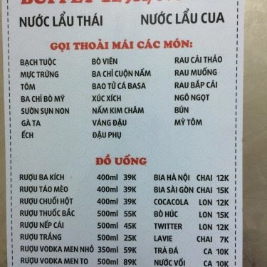 Thực đơn- Quán Ăn Cây Thông - Buffet Lẩu