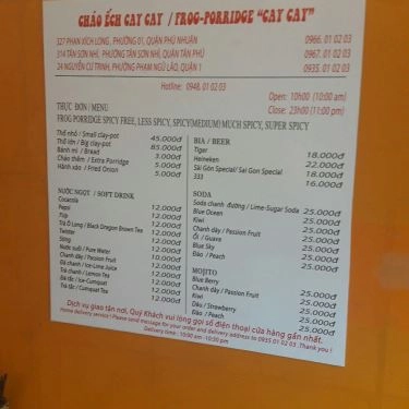 Thực đơn- Quán Ăn Cháo Ếch Cay Cay 2