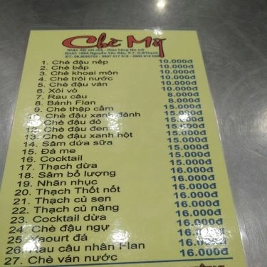 Thực đơn- Quán Ăn Chè Mỹ - Nguyễn Văn Đậu