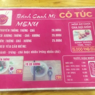 Thực đơn- Quán Ăn Cô Túc - Bánh Canh & Mì - Lê Đức Thọ