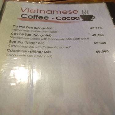 Thực đơn- Cosmo Cafe - Nhà Hàng Sân Vườn - Lê Thánh Tôn