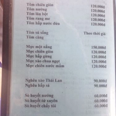 Thực đơn- Quán Ăn Cù Lao Xanh - Bình Quới