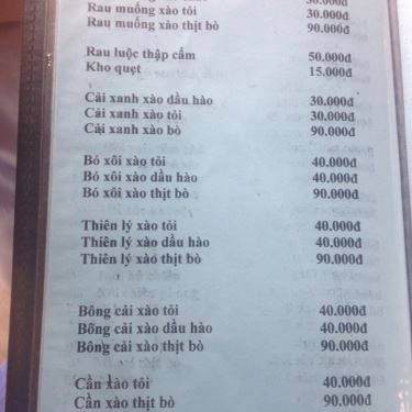 Thực đơn- Quán Ăn Cù Lao Xanh - Bình Quới
