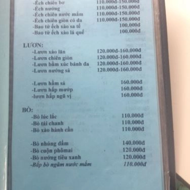 Thực đơn- Quán Ăn Cù Lao Xanh - Bình Quới