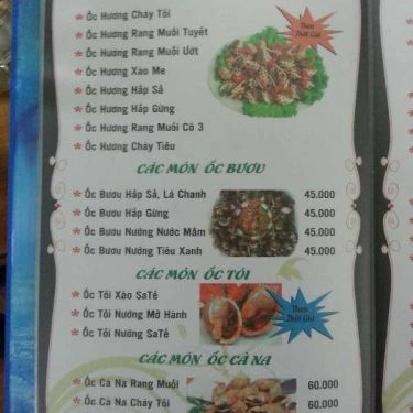 Thực đơn- Quán Ăn Hải Sản Cô 3 Dung