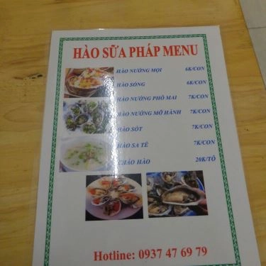 Thực đơn- Quán Ăn Hào Sữa Pháp - Lê Văn Lương