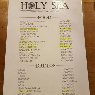Thực đơn- Quán Ăn Holy Sea Food & Drinks