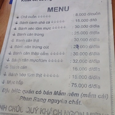 Thực đơn- Quán Ăn Hương Quê - Bánh Căn & Bánh Xèo