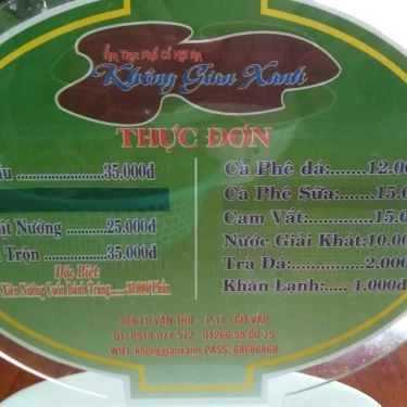 Thực đơn- Quán Ăn Không Gian Xanh - Ẩm Thực Hội An