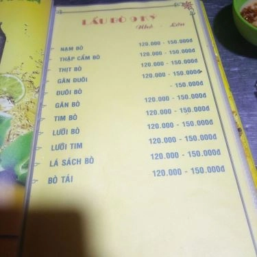 Thực đơn- Quán Ăn Lẩu Bò 9 Ký