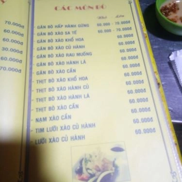 Thực đơn- Quán Ăn Lẩu Bò 9 Ký