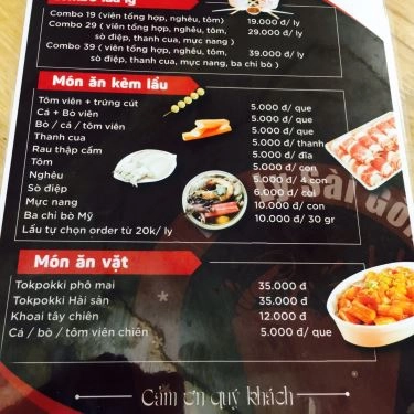 Thực đơn- Quán Ăn Lẩu Ly Sài Gòn