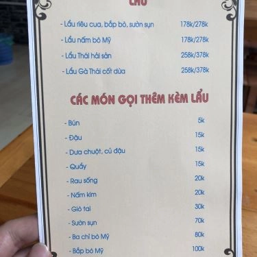Thực đơn- Quán Ăn Lẩu Tú Béo