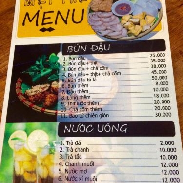 Thực đơn- Quán Ăn Mẹt Tre - Bún Đậu Mắm Tôm - Hoàng Diệu