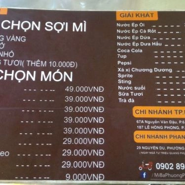 Thực đơn- Quán Ăn Mì Vịt Phan Thiết Bà Phượng - Lê Hồng Phong