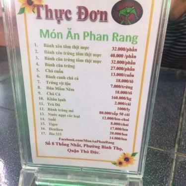 Thực đơn- Quán Ăn Món Ăn Phan Rang