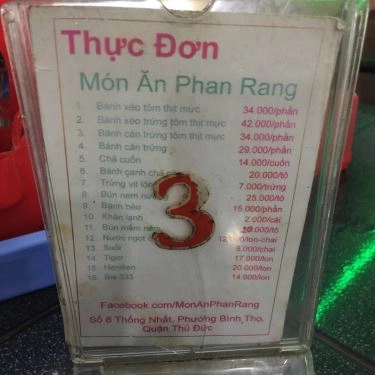 Thực đơn- Quán Ăn Món Ăn Phan Rang
