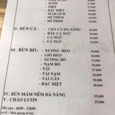 Thực đơn- Quán Ăn Món Quảng Dì Bảy