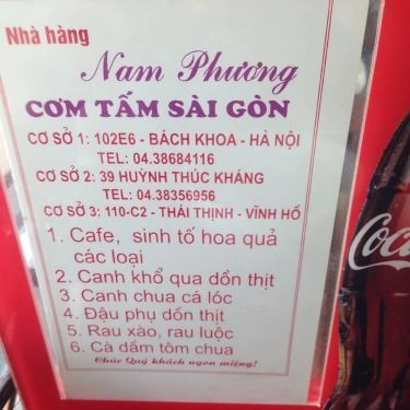 Thực đơn- Quán Ăn Nam Phương - Cơm Tấm Sài Gòn - Tạ Quang Bửu