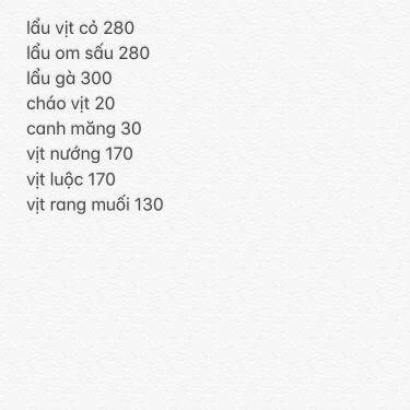 Thực đơn- Quán Ăn Nam Vịt - Cháo Lòng & Bún Đậu