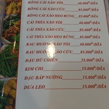 Thực đơn- Nhà Hàng Đùi Cừu Nướng - Xa Lộ Hà Nội