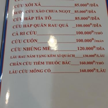 Thực đơn- Nhà Hàng Đùi Cừu Nướng - Xa Lộ Hà Nội