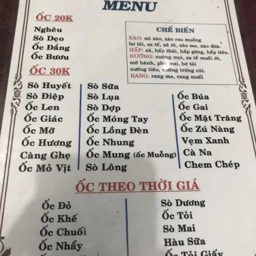 Thực đơn- Quán Ăn Ốc 20k