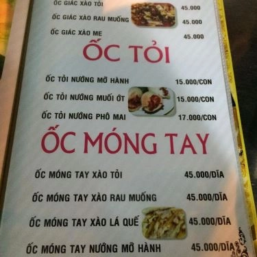 Thực đơn- Quán Ăn Quán Ốc 329 - Hải Sản Tươi Sống