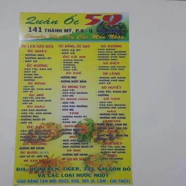 Thực đơn- Quán Ăn Ốc 59 Lâm Thủy