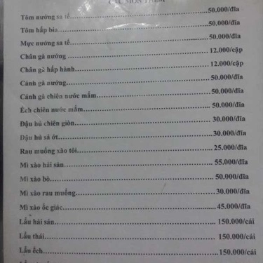Thực đơn- Quán Ăn Ốc Kim - Lê Văn Lương