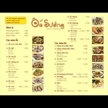 Thực đơn- Quán Ăn Ốc Sướng - Nguyễn Thượng Hiền