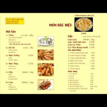 Thực đơn- Quán Ăn Ốc Sướng - Nguyễn Thượng Hiền